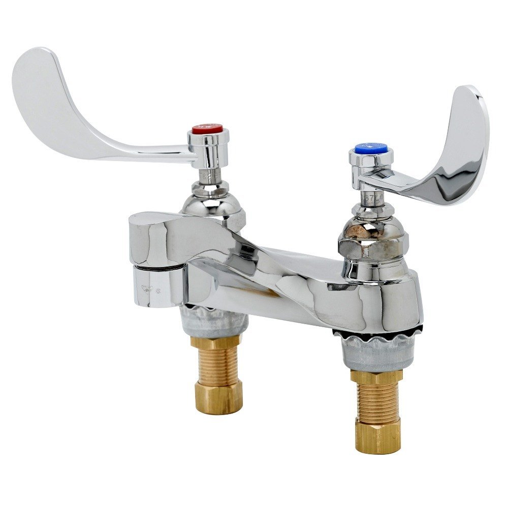 T&S Brass B-0890-QT-VRS Centerset Mixing Faucet, 2.2 GPM VR Aerator, 4" Wrist-Action Handles, QT Eternas, 4"