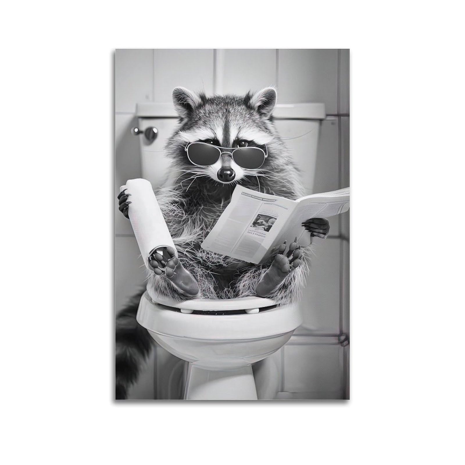 ESTE Funny Bathroom Raccoon Poster Toilet Artwork Decorative Painting Canvas Modern Art Picture 24x36inch(60x90cm)