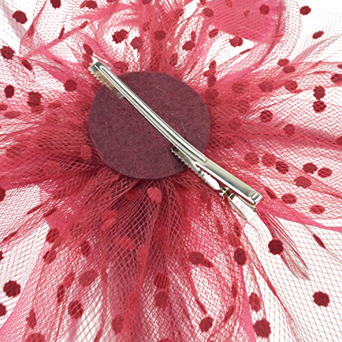 DRESHOW Fascinators Hat Flower Mesh Ribbons Feathers on a Headband and a Clip Tea Party Headwear for Girls and Women - Thumbnail 4