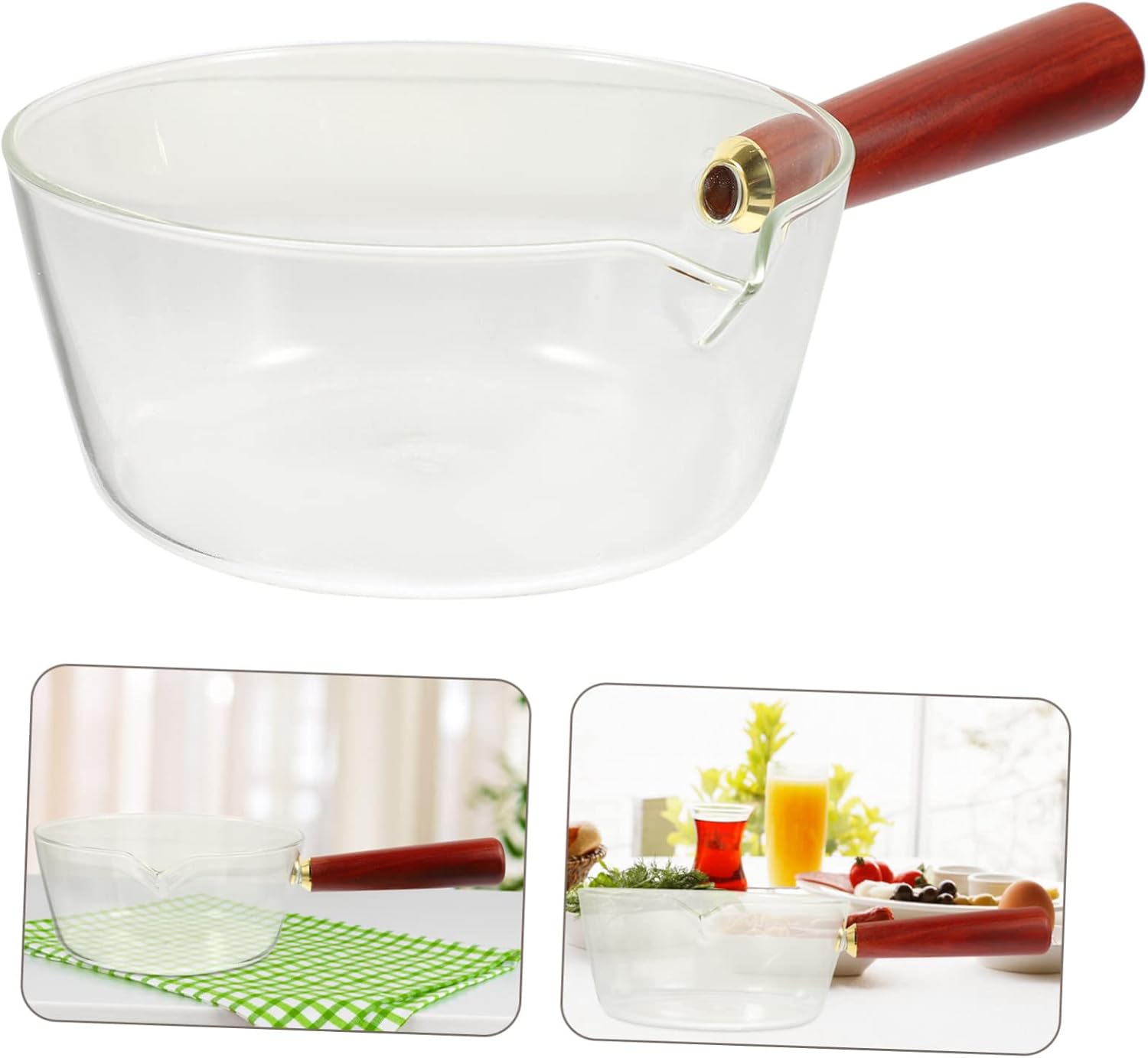 Borosilicate Glass Milk Pan Handle Nonstick Heating Liquid Pot for Cooking Noodles Instant Meals and Warm Milk High Temperature Resistant