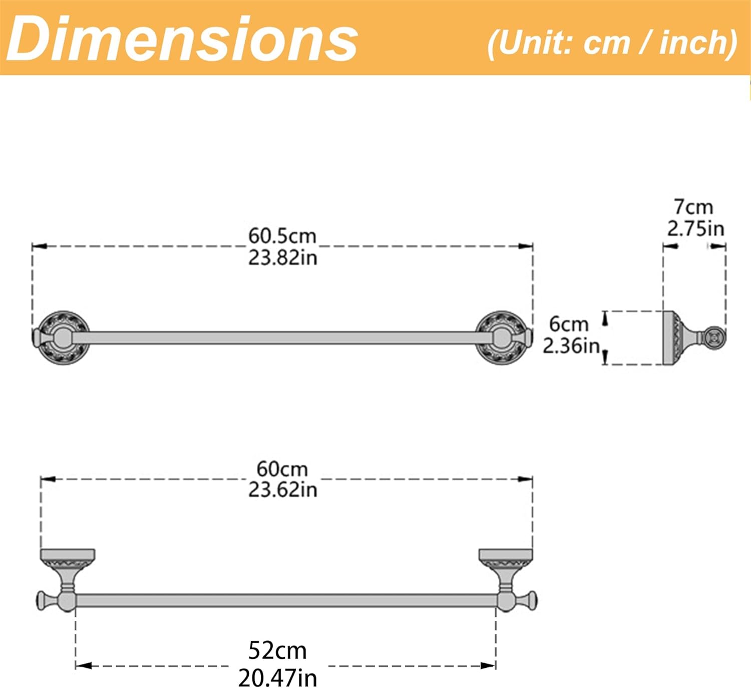 Flybath 20 Inch Towel Bar Antique Brass Exquisite Pattern Carving Rail Single Towel Holder Organizer for Bathroom Kitchen Accessories Wall Mounted, Brushed Bronze