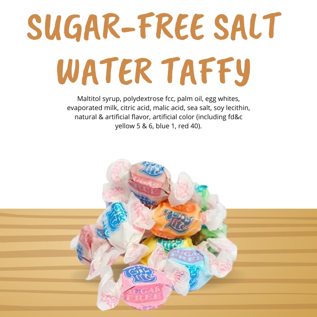 5 lb Sugar-Free Salt Water Taffy by Nuts To You | Classic Chewy Fruit-Flavored Candy | Low-Carb, No Added Sugar, Diabetic-Friendly | Soft & Delicious Pack for Guilt-Free Snacking