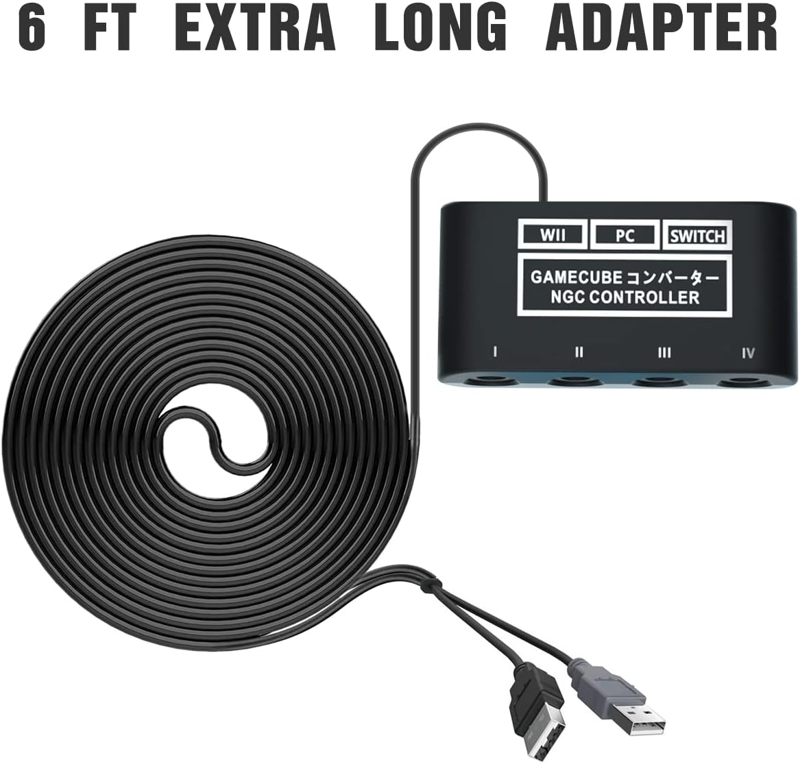 Gamecube Controller Adapter for Switch /OLED /Switch 2, Gamecube Adapter Compatible with PC Wii U with 4 Ports 6 FT Cable Support Turbo and Vibration for Gamecube Controller Play Super Smash Bros