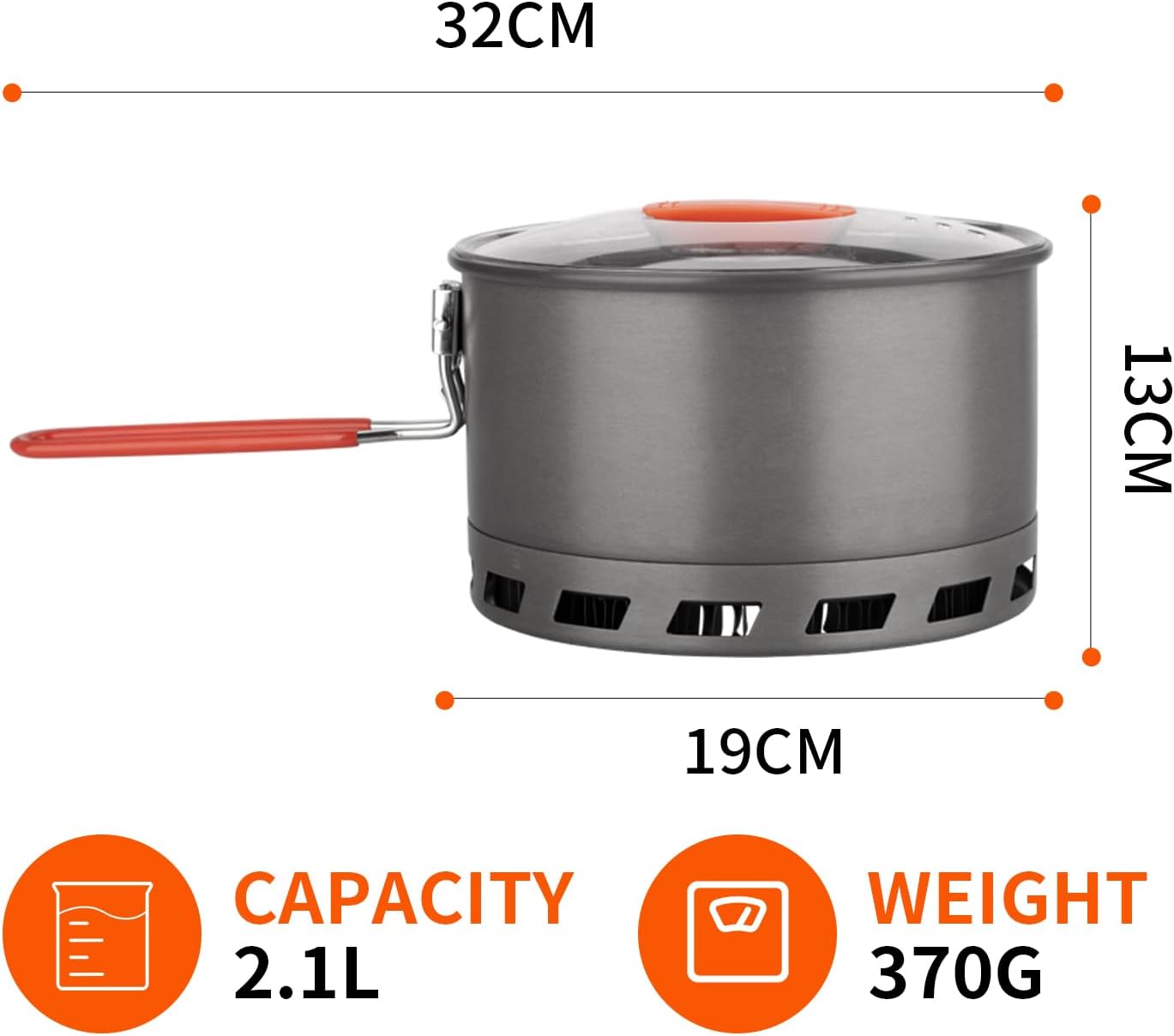 Tentock Outdoor Portable Heat Collecting Exchanger - 1L/1.5L/2.1L Camping Backpacking Hard Aluminum Pot with Folding Handle - Rapid Boil Billy Can with Compact Storage Mesh Pouch