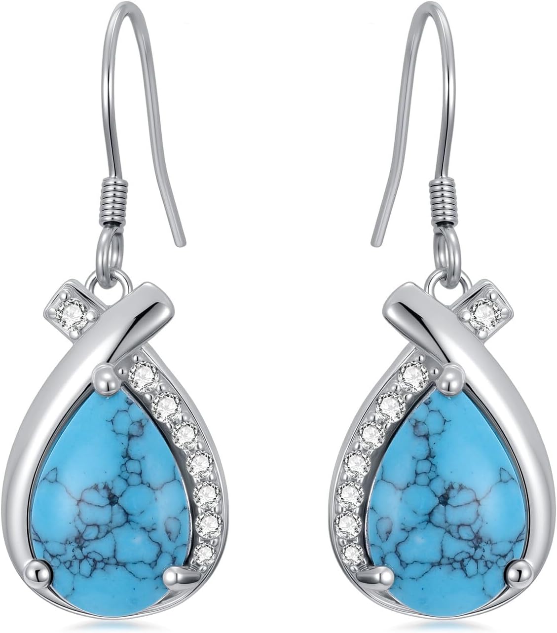 PEIMKO 925 Sterling Silver Turquoise Cubic Zirconia Pear Dangle Drop Earrings Gifts for Women Mother