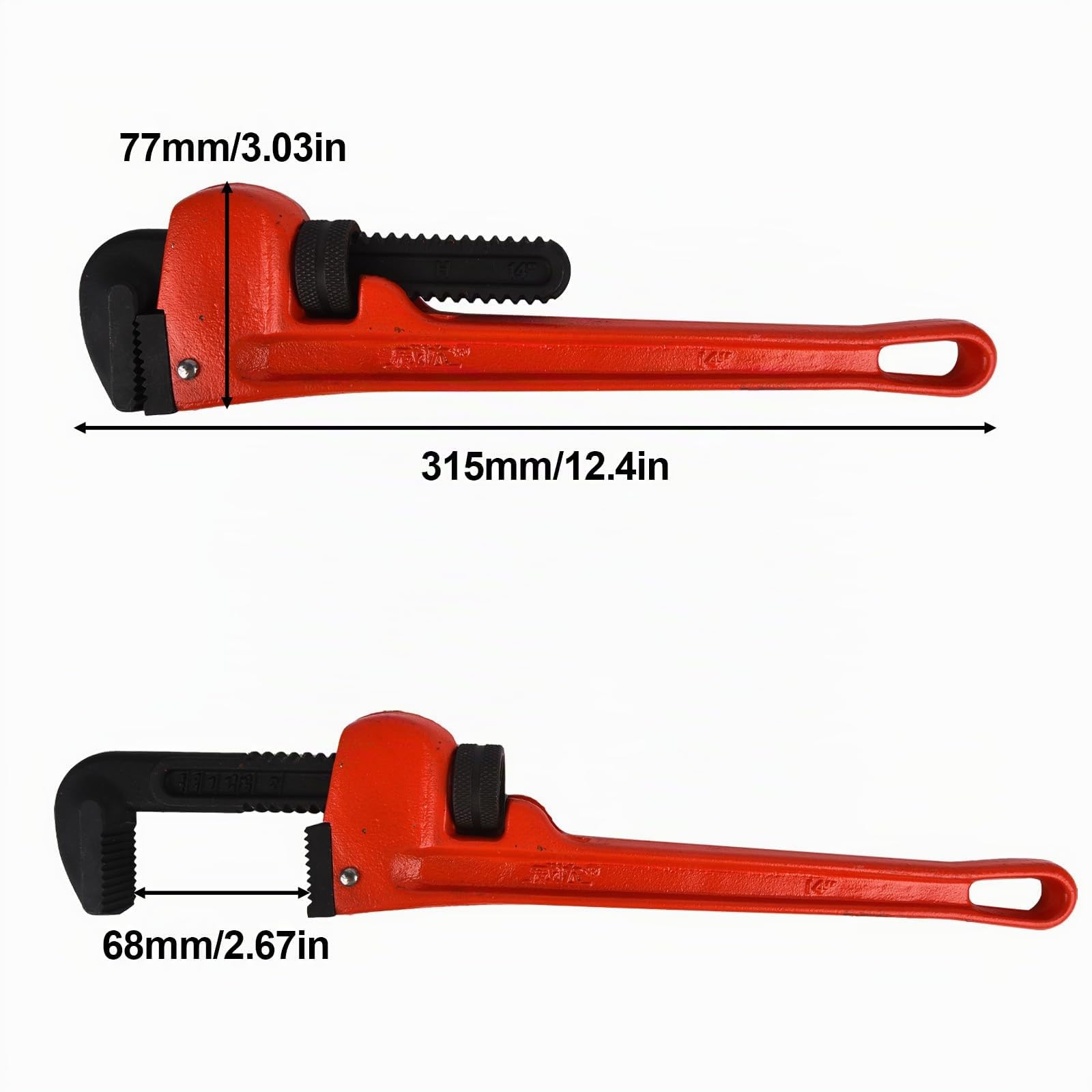 Llave de tubo de 14 pulgadas, llave de fontanería tipo Stilsons, herramienta de llave inglesa de cambio ajustable resistente para reparación y fontanería (sujeción máxima: 68 mm)