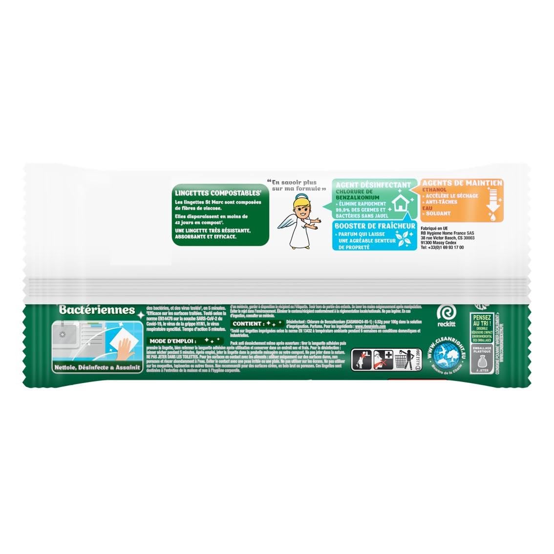 ST MARC 80 lingettes nettoyantes anti-bactériennes