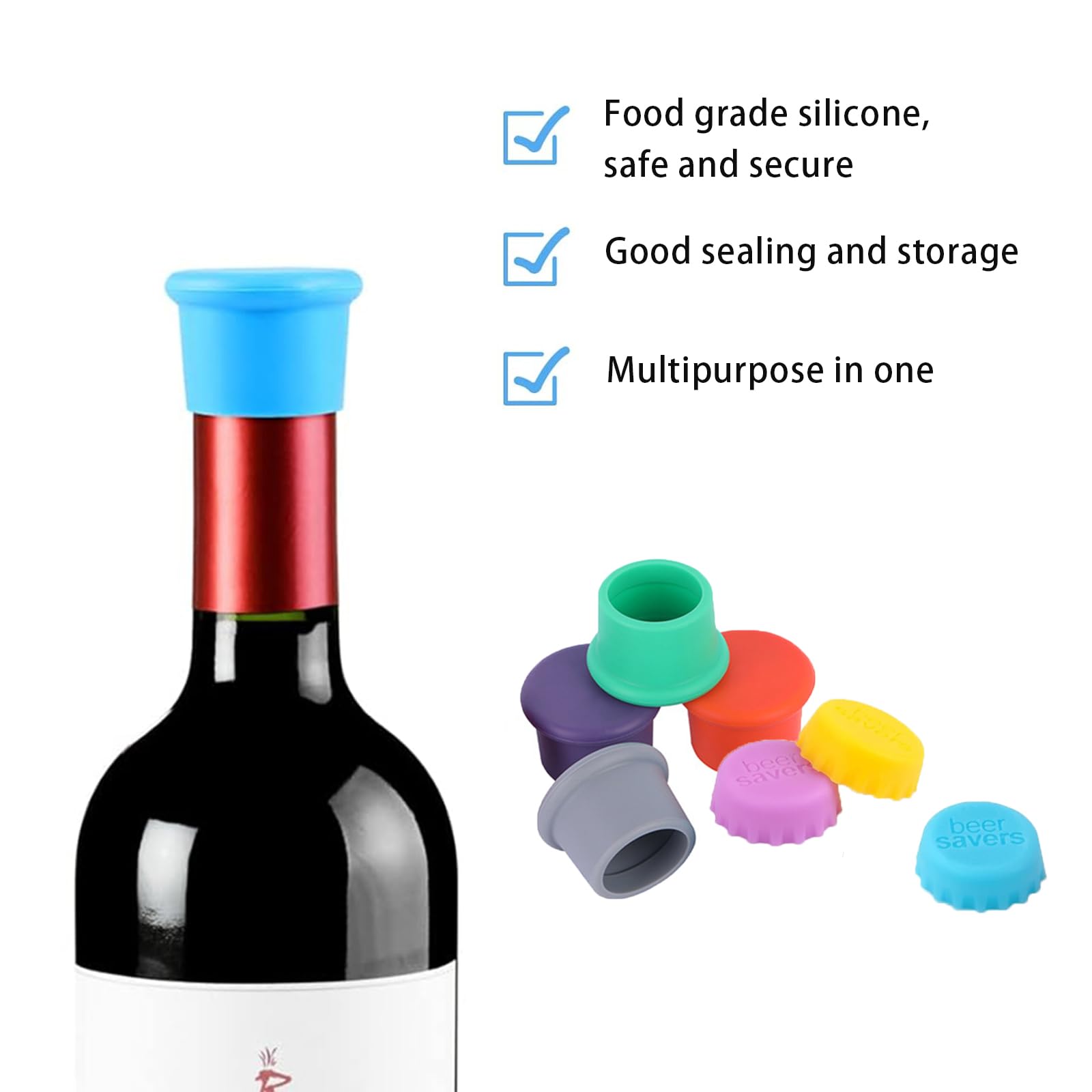 Tappi Per Vino In Silicone Con Doppia Tenuta - Set Da 12, Riutilizzabili Per Champagne, Birra E Bevande, Conservano La Freschezza - 3