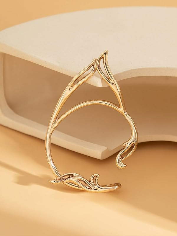 Gothic Elves Ear Cuffs 2pcs Gold Fairy Ears Punk Elves Ear Wrap Earrings Adjustable Non-pierced Fake Earrings for Cosplay Cartilage Climber Ear Hip Hop Clip on Statement Earring Gift for Women (Gold) by Egfyqzbryn - Image 8