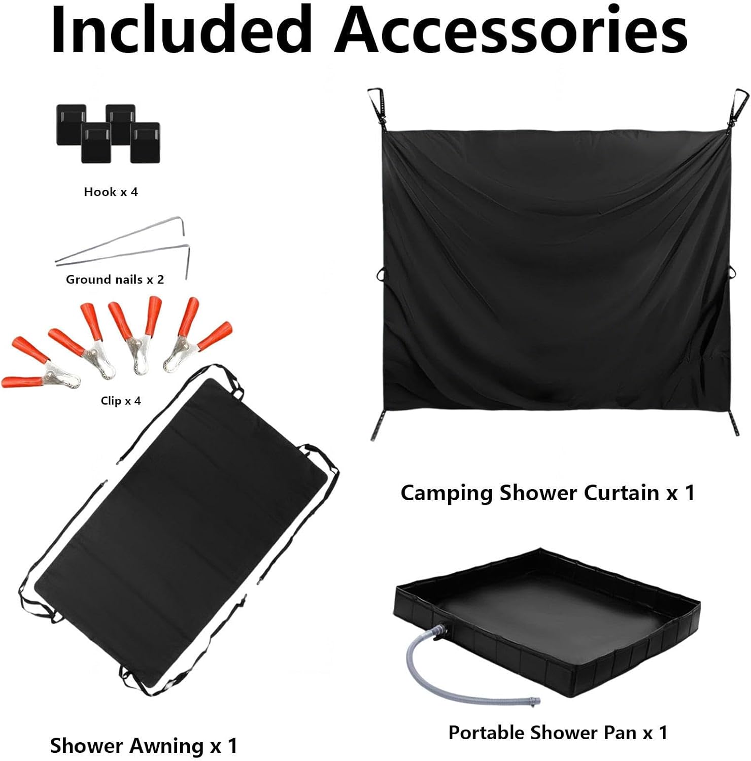 Car Camping Three-Piece Set, Includes Shower Awning, Truck Privacy Curtains, Rv Shower Pan, Easy Setup for Car RV Rear Door