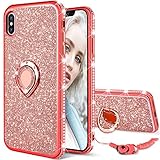 Maxdara Case for iPhone Xs Max Glitter Case Ring Grip Holder Kickstand with Bling Sparkle Diamond Rhinestone Protective Bumper Luxury Pretty Fashion Girls Women XS Max Case 6.5 inch (Red)