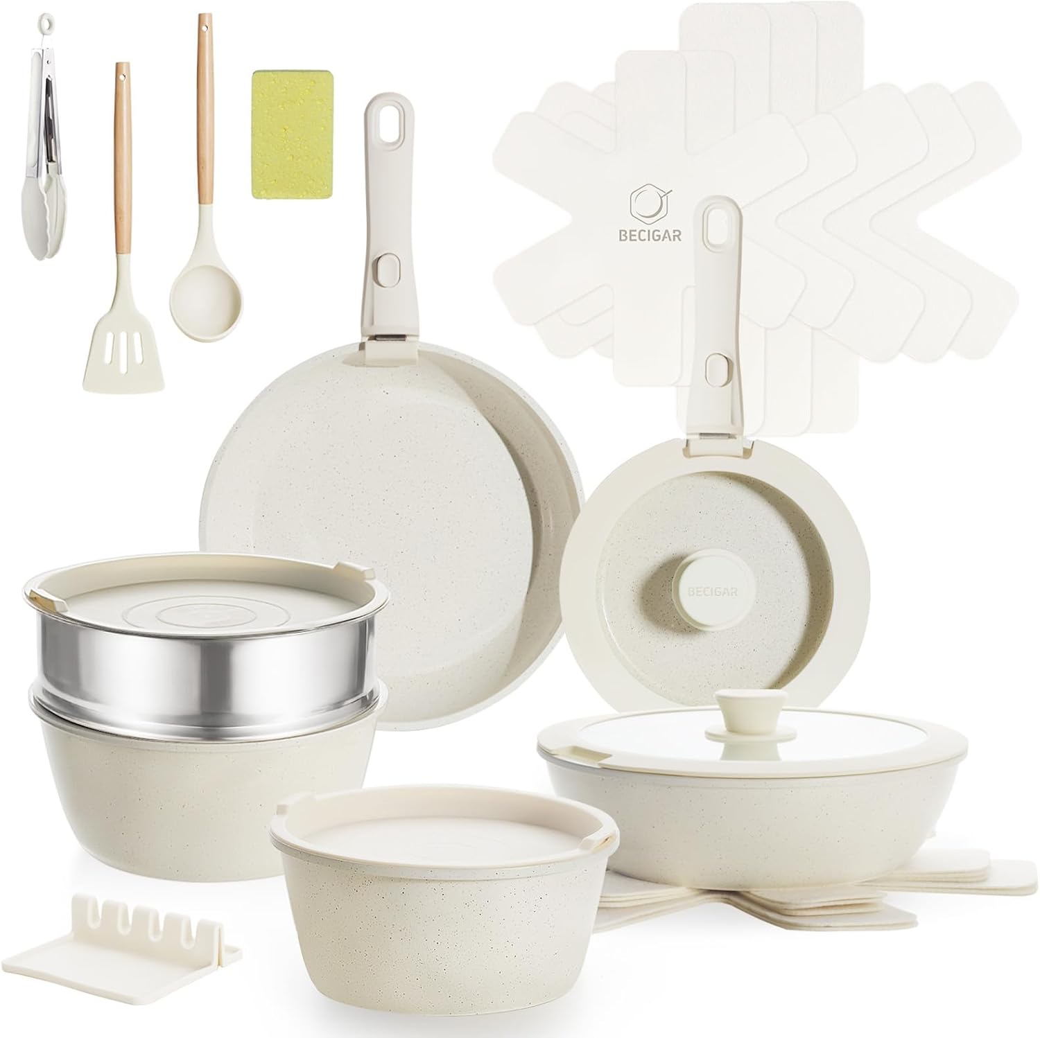 21-Piece Non-Stick Ceramic Cookware Set with Removable Handles 21-Piece Non-Stick Ceramic Cookware Set with Removable Handles