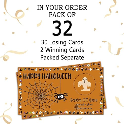 Miniatura 3 de REWIDPARTY Juego de cartas para raspar para fiesta de Halloween (32 unidades) Vales de juego de fiesta de Halloween, premios de juegos de rifas