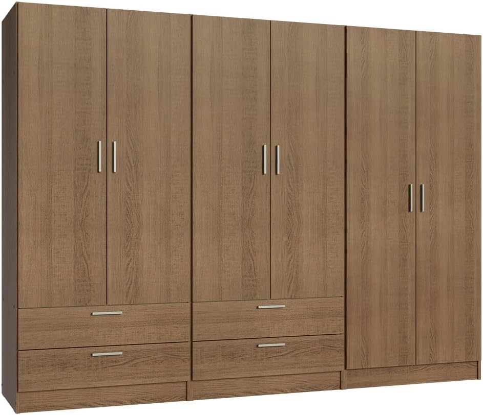 Madesa 6 Doors 4 Drawers Wardrobe Set Armoire Closet Bedroom Storage Cabinet with Shelves and Hanging Space 94" L Wooden Clothing Organizer Unit - Rustic