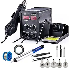Estação de Retrabalho 2 em 1 8786D | Ferro de Solda 75W + Pistola de Ar Quente 750W | Display Digital com Controle PID | Antiestática para Reparo BGA IC SMD | Fluxo 120L/min e Modo Sleep (220, Volts)