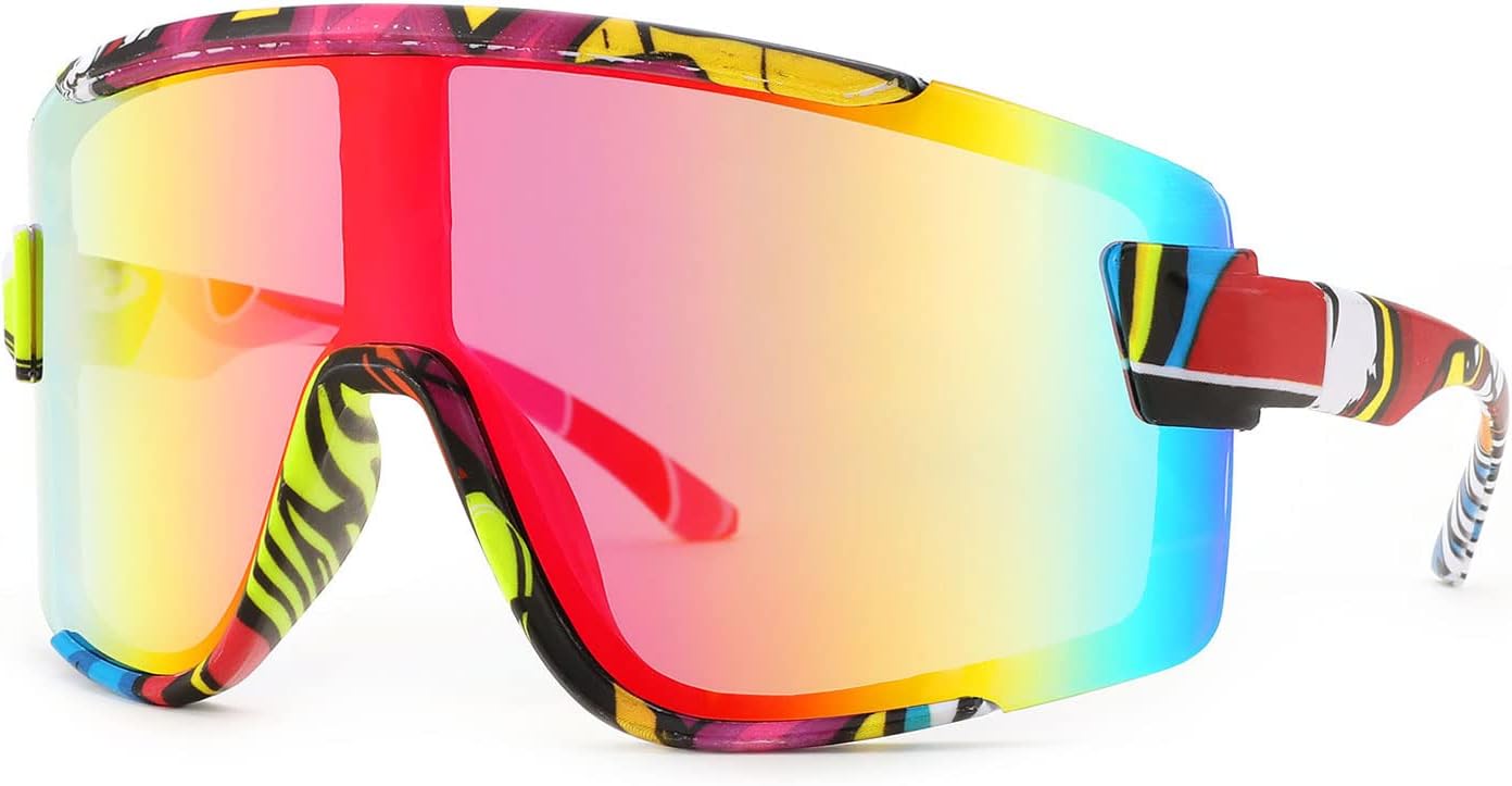 Karsaer Vision Big Shield Wraparound Sunglasses Rave for Men Women Neon Sun Visor Glasses Cycling Ski Shades 80s 90s