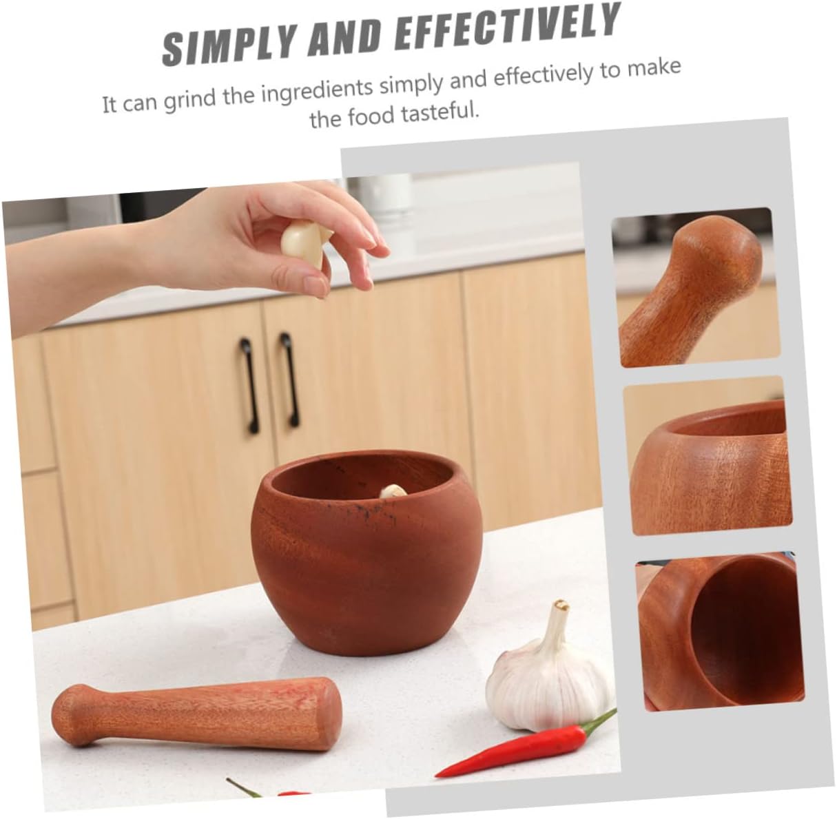 1set Wooden Garlic Masher Ergonomic Manual Garlic Press for Crushing Spices and Nuts for Fresh Chutneys and Sauces Kitchen