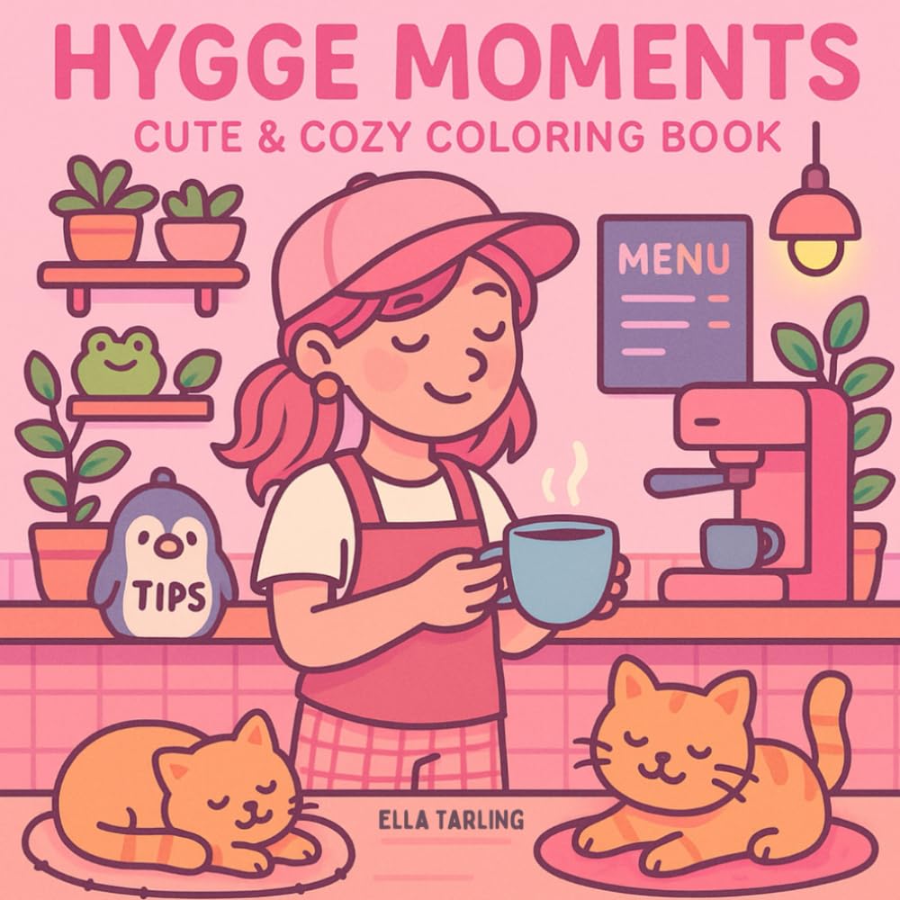 Hygge Moments: Cute & Cozy Coloring Book for Girls & Adults: 40 Simple & Relaxing Designs