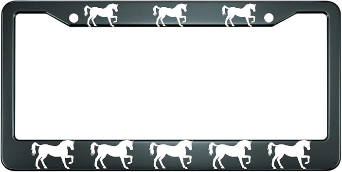 HOSNYE White Horse License Plate Frame Walking in the Same Direction Metal License Plate Cover Front Plates Frames Car Tag Frame for Women Men US Vehicles Standard