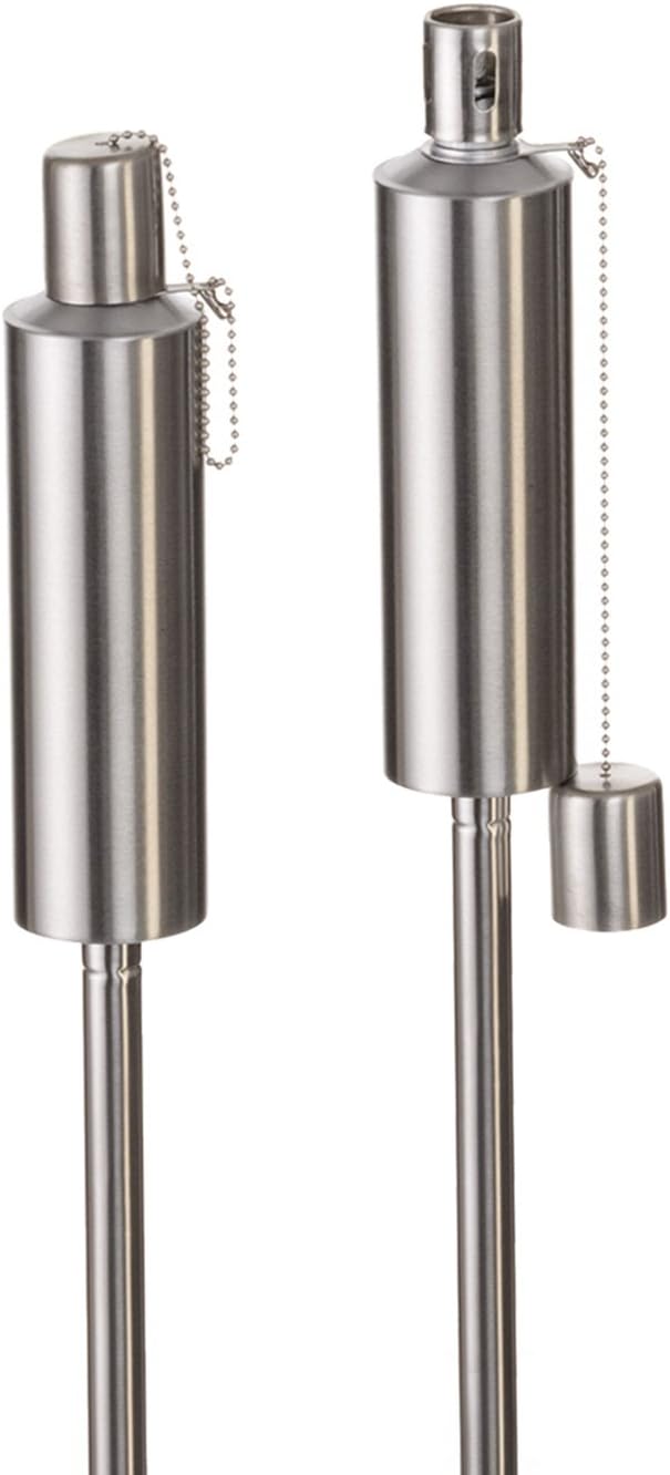BARGAIN4ALL Stainless Steel Oil Garden Torch 115 cm | Round Garden Fire Torches, Tall Outdoor Paraffin Oil Burner Tiki Stake Lantern Lights Silver (Pack of 4)