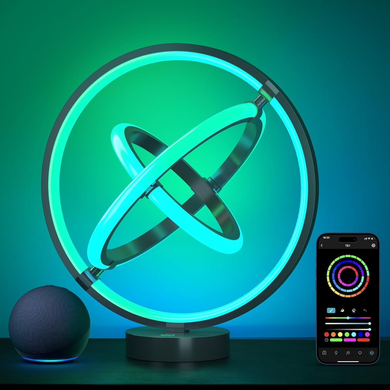 Lepro TB1 AI Lámpara de Mesa Inteligente, Lámpara de Noche Moderna MagicColor, Sync de Música y Control de Voz, Funciona con Alexa y Google Assistant, Diseñador de Iluminación AI Personalizado