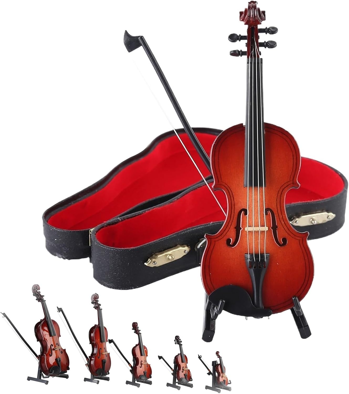 Tiny Violin Figurine Wooden Mini Violin Replica Collectible Figurines Decor(8cm)