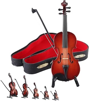Playable Tiny Violin Figurine, Worlds Tiniest Violin with Sound Sob Story, Mini Musical Instrument Replica with Bow and Case, Wooden Miniature Figurines Collectible Model Display Ornament10cm
