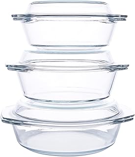 HUSANMP Set of 6 Pieces Round Tempered Glass Casserole Dish with Lids, Glass Casserole Baking Dish Set for Oven, Freezer a...