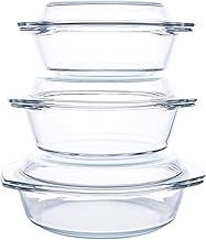 HUSANMP Set of 6 Pieces Round Tempered Glass Casserole Dish with Lids, Glass Casserole Baking Dish Set for Oven, Freezer and Dishwasher Safe - 1QT+1.5QT+1.8QT