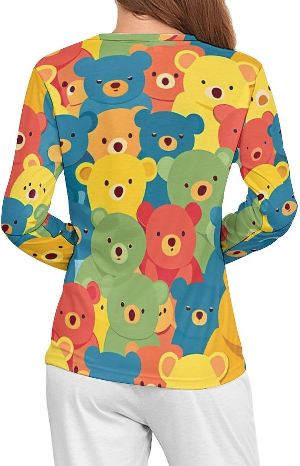 Colorful Bears Women's Pajama Top Sleepwear Pajamas Sleep T-Shirt Long Sleeve Shirt Crewneck Tee