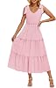 ZESICA Womens 2025 Summer Boho Casual V Neck Sleeveless Midi Dresses Tie Shoulder Flowy Tiered A Line Beach Long Sundress