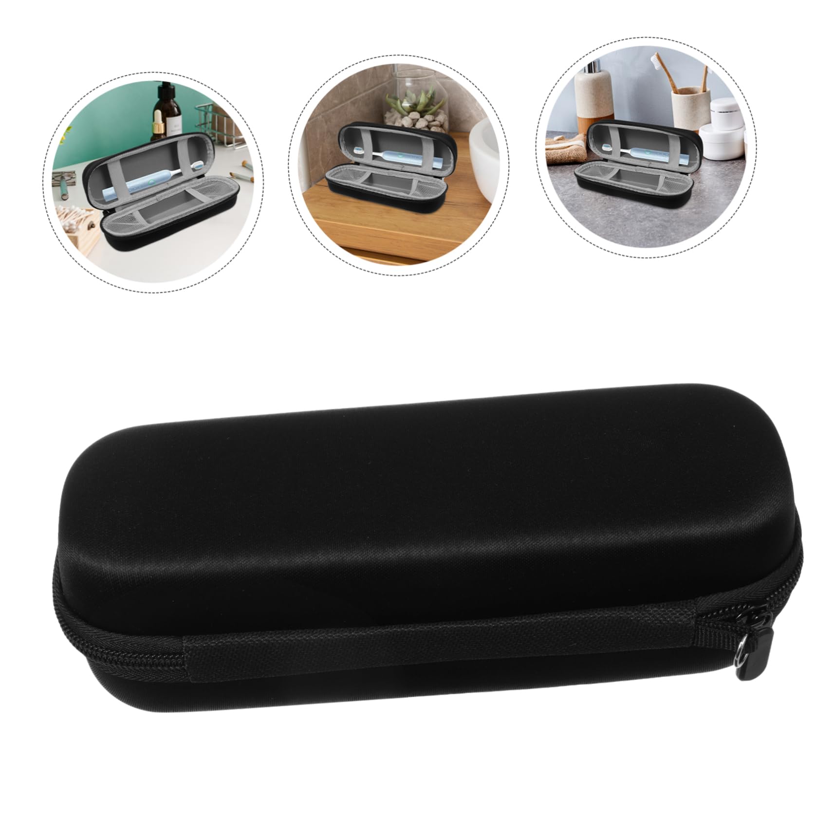 3 Pezzi Borsa di stoccaggio di spazzolino impermeabile Porta di spazzolino da denti supporto magnetico Titolare busta spazzolino Contenitore portatile spazzolino eva Nero