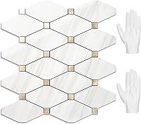 Vista 25 de STICKGOO 1 hoja de salpicaduras de pared para despegar y pegar, adhesivos de azulejos compuestos de aluminio Calacatta, salpicaduras autoadhesivas
