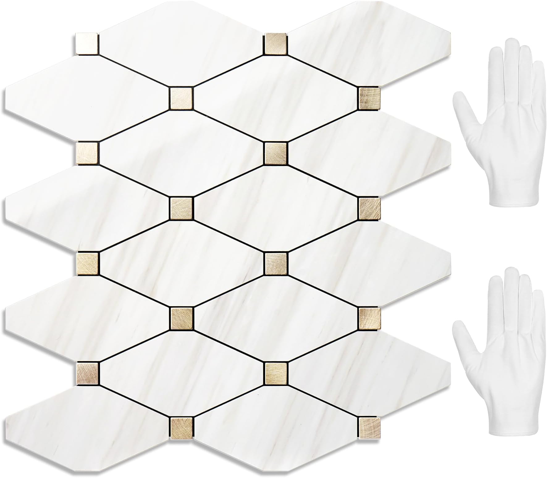 STICKGOO 10 Sheets Peel and Stick Backsplash, Polished Dolomite PVC Mixed Metal Gold Kitchen Backsplash, Stick on Backsplash Wall Tiles for Kitchen, Bathroom, RV