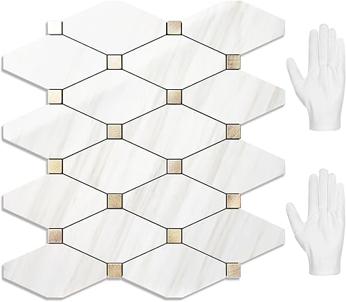 Miniatura 25 de STICKGOO 1 hoja de salpicaduras de pared para despegar y pegar, adhesivos de azulejos compuestos de aluminio Calacatta, salpicaduras autoadhesivas