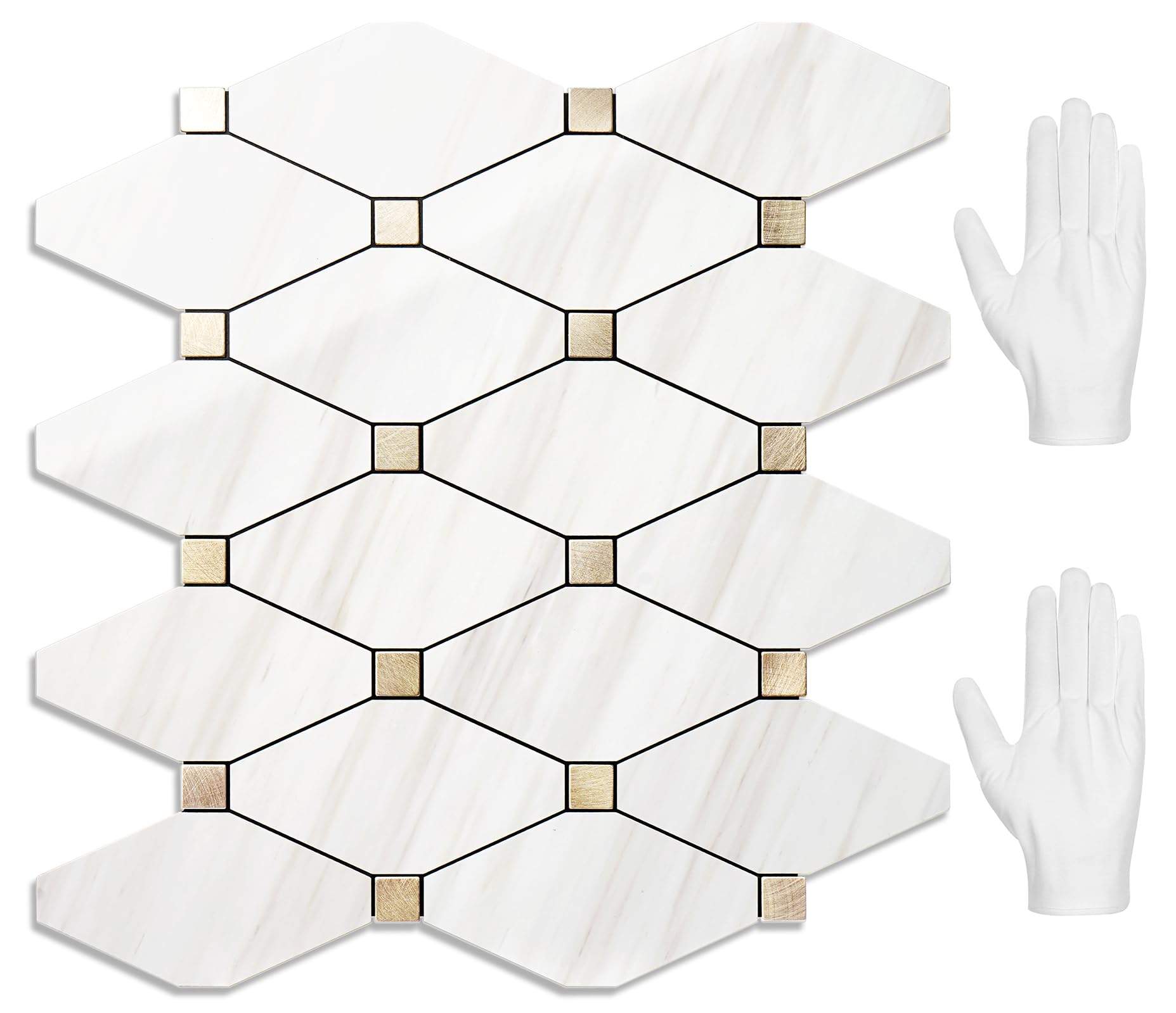 STICKGOO 10 Sheets Peel and Stick Backsplash, Polished Dolomite PVC Mixed Metal Gold Kitchen Backsplash, Stick on Backsplash Wall Tiles for Kitchen, Bathroom, RV