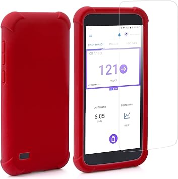 Omnipod 5 Receiver PDM Screen Protector with Silicone Case - HD Tempered Glass Film Anti-Fingerprint, Scratch-Resistant, Anti-Drop Protective Omnipod 5 Pdm Cover by YOUSHARES Red