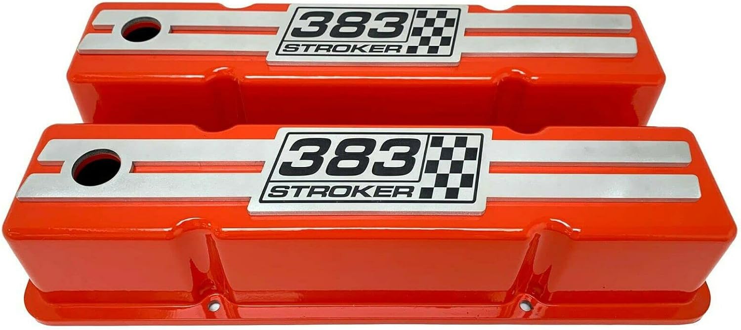 383 Stroker Small Block Chevy Tall Valve Covers (ORANGE) NEW Custom Billet Top