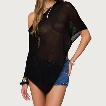 Y2K Sheer Knit Poncho Tops for Women Lightweight Summer Beach Shrug Shawl Bolero Off Shoulder Mesh Sweater Cover Up