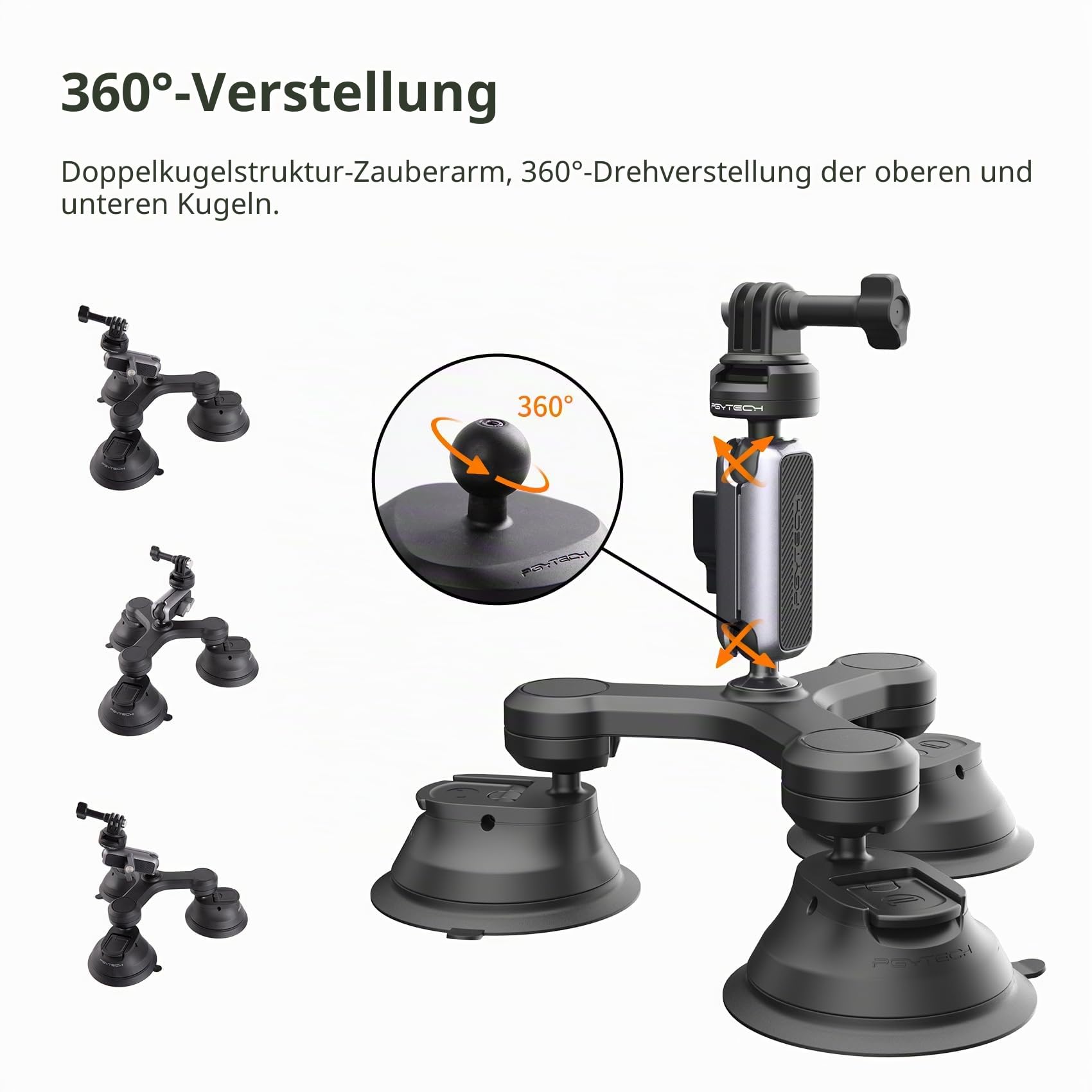 PGYTECH CapLock Dreifach Saugnapf Halterung, Actioncam Auto Halter