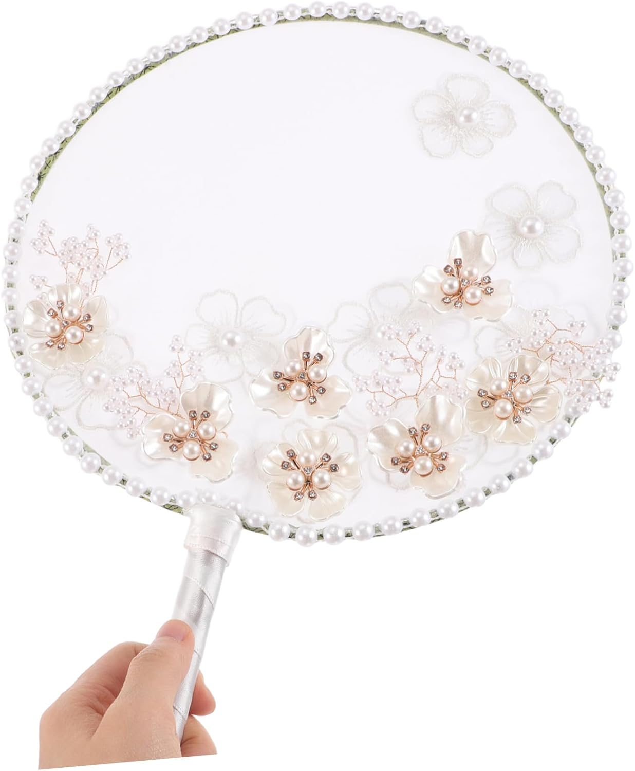 VOSAREA Chinese Floral Embroidery Hand Fan Decorative Tassel Traditional Round Design for Weddings Parties and Home Decor Lightweight and Elegant Fan