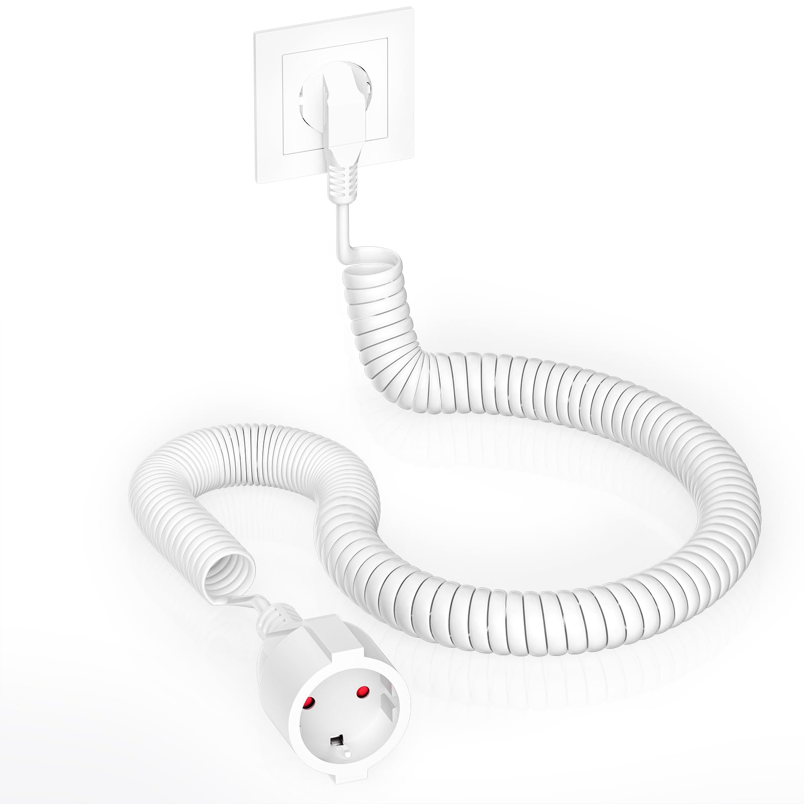 Rallonge spirale 230V 16A extensible 8m câble PVC blanc IP20 - 8