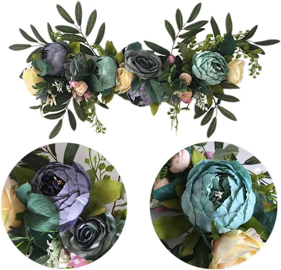 Artificial Rose Flower Swag 24 Inch Decorative Swag with Fake Roses Green Leaves for Home Room Garden Lintel Wedding Arch Front Door Wall Decor