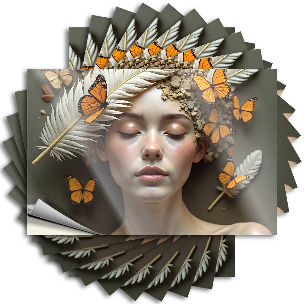 Serene Beauty with Monarch Butterflies and Feathers Funny Sticker Dorm Decorations | Personalized Hard Removable Decal Pack(12X18CM)