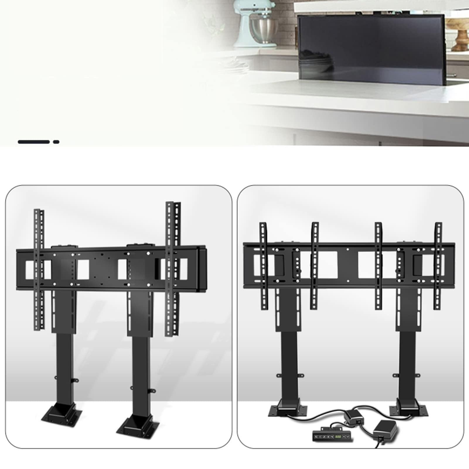 Elevador Motorizado Para Tv, Soporte Ajustable Para Tv, Mecanismo De Elevación Con Control Remoto, Doble Motor De 150 Cm/59 Pulgadas, Para Televisores De 55 A 120 Pulgadas De Hasta 130 Kg/286 Lb, 120