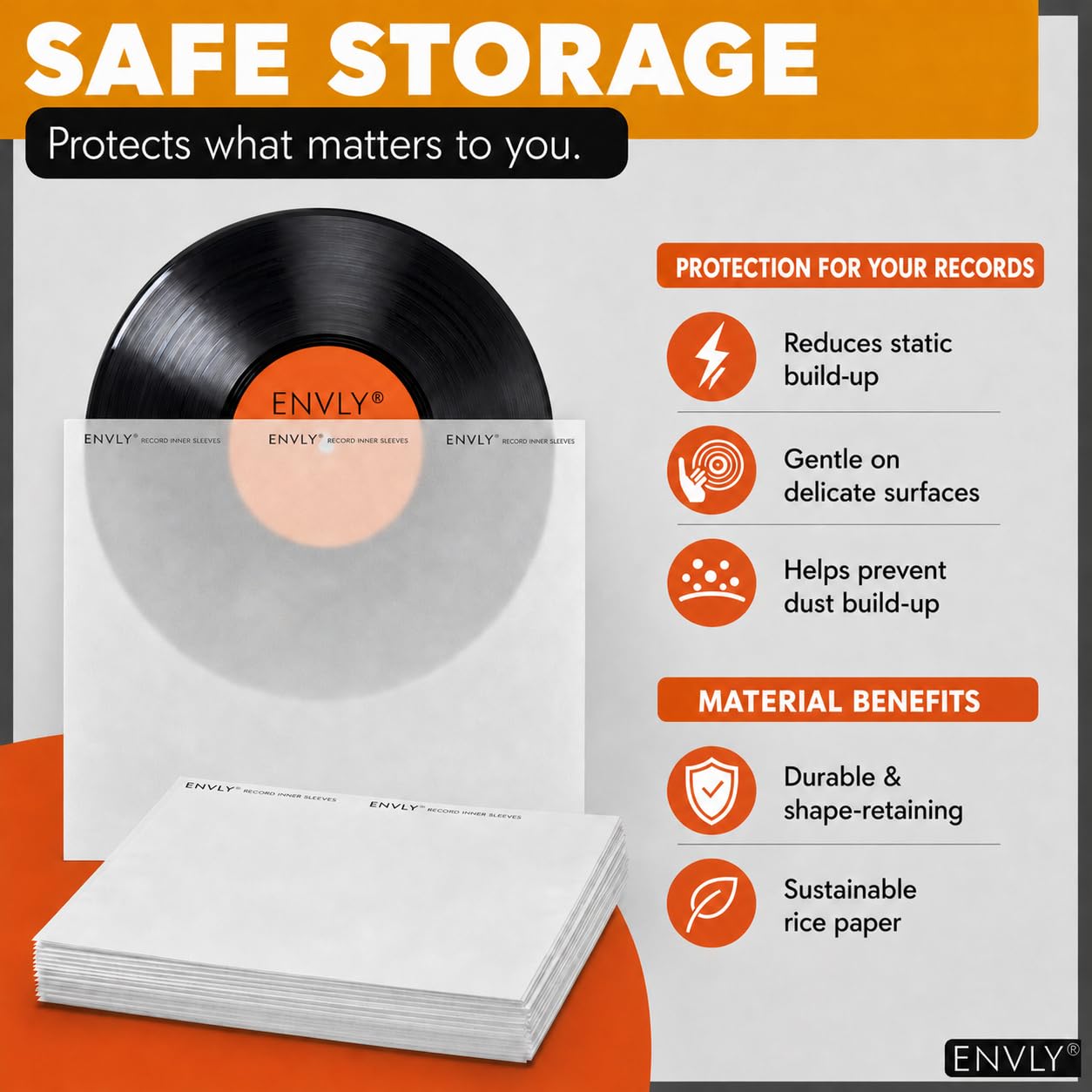 Custodie interne per dischi in vinile (50 pezzi) | carta di riso | antistatica (12")
