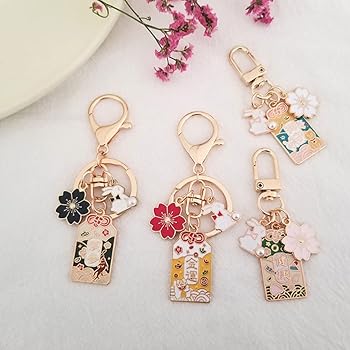 NOLITOY 4pcs Japanese Keychains Omamori Fortune Key Ring Feng Shui