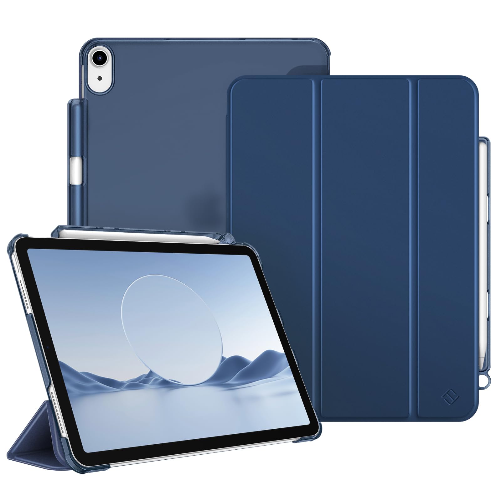 Fintie Hülle für iPad Air 11 Zoll M4/M3/M2, iPad Air 5./4. Gen 10,9 Zoll | ultradünne leichte Schutzhülle mit Stifthalter, transparenter Rückseite Case Cover, Auto Schlaf/Wach Funktion, Marineblau