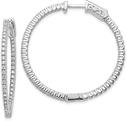 14K White Gold 1.2mm 0.80 Ct Lab Grown Diamond Round Hoop Earring
