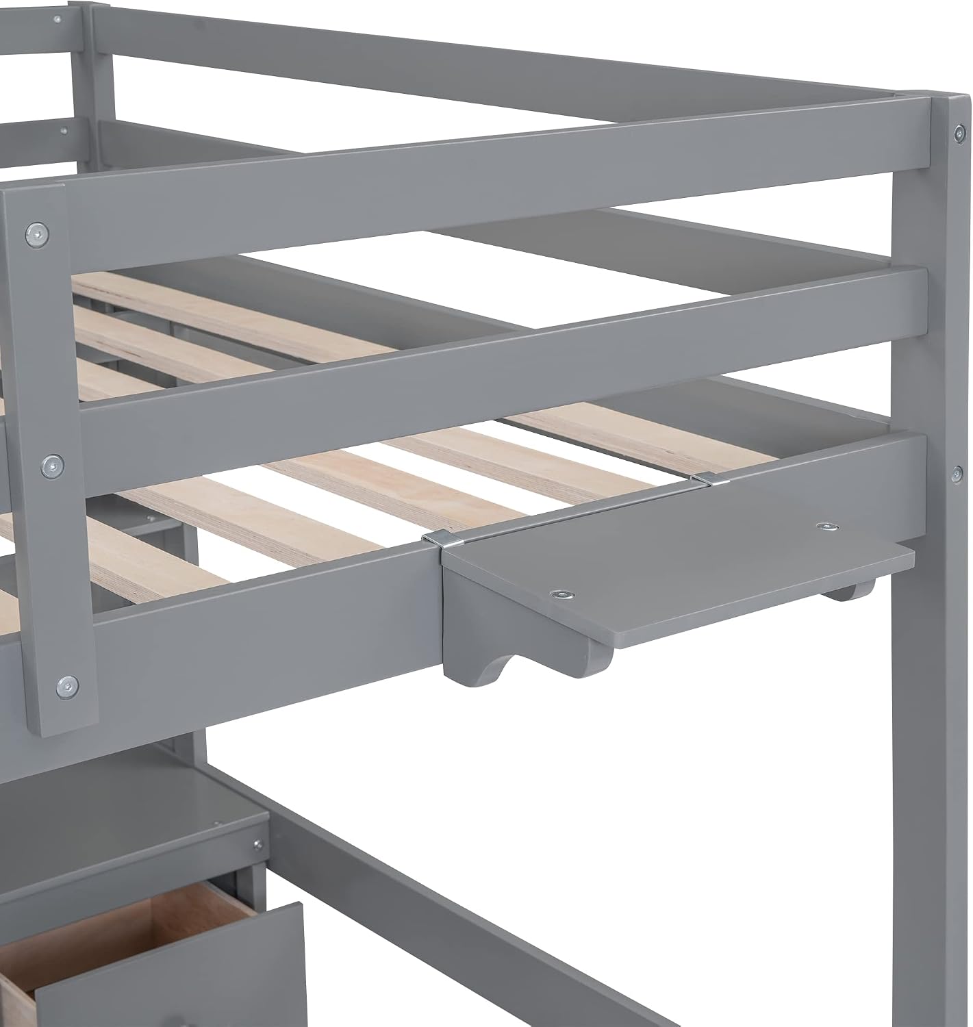 View of the bedside tray and storage drawers